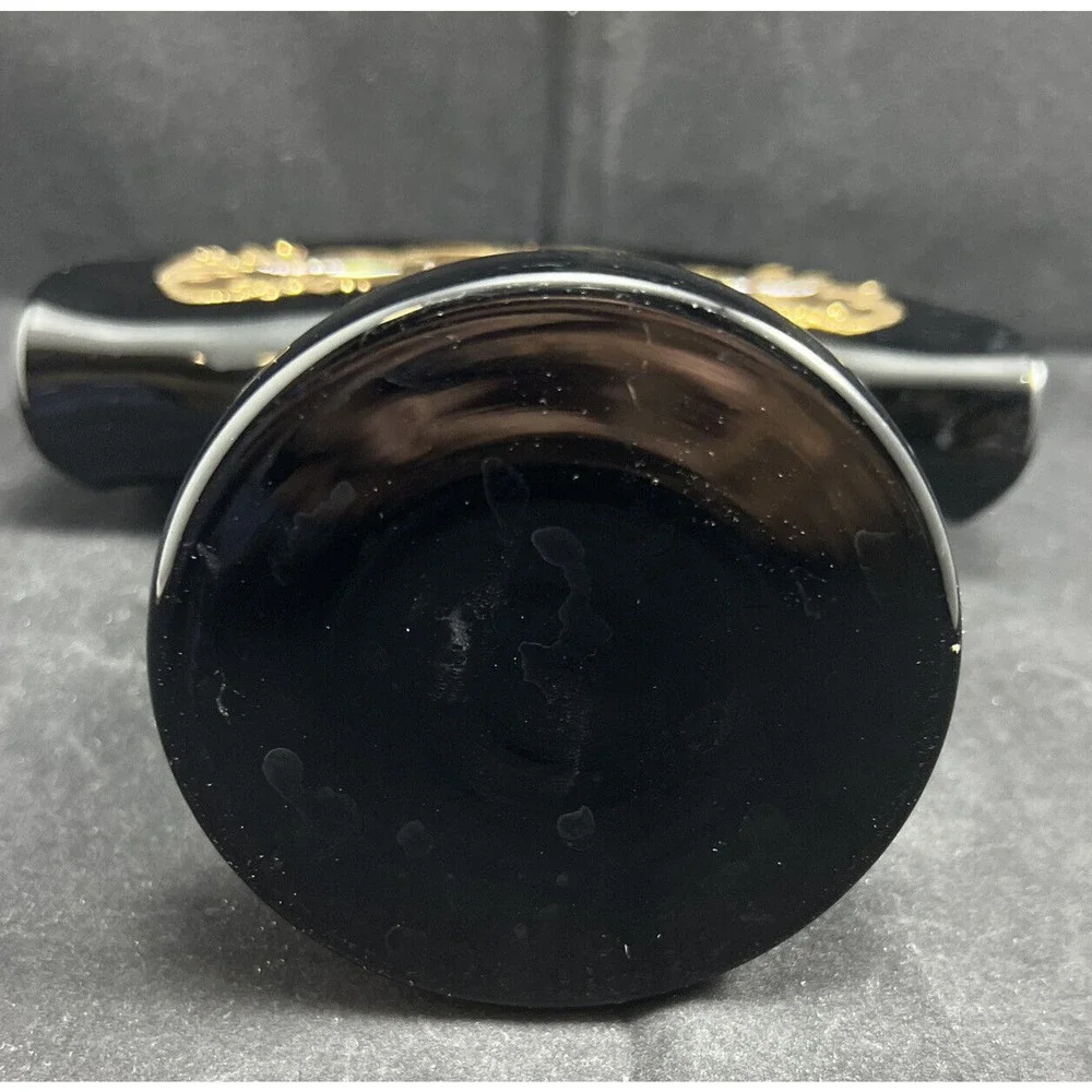 Czech Bohemian Egermann 24K Gold Enamel Black Art Glass Napkin Holder